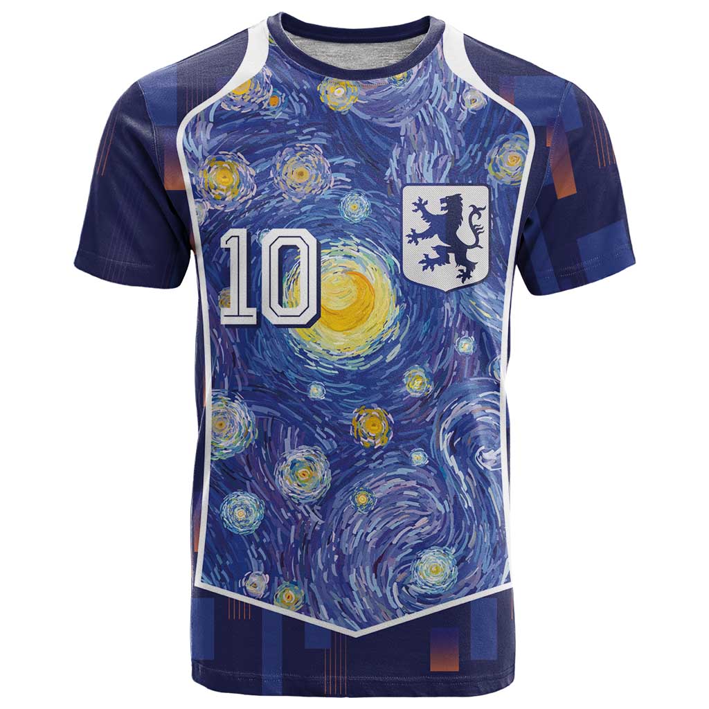 Custom Netherlands Football T-Shirt Starry Night Inspired-Sporty Style Graphic Tee