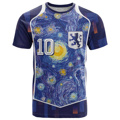 Custom Netherlands Football T-Shirt Starry Night Inspired-Sporty Style Graphic Tee