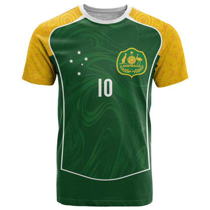 Custom Australia Football T-Shirt Aboriginal Pattern Sporty Style-Green Color Graphic Tee