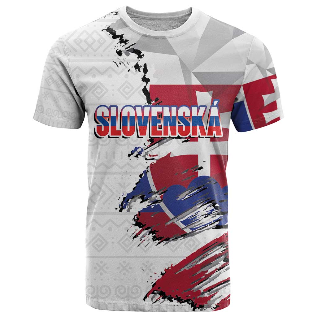 Slovakia T-Shirt Flag Grunge Half Style with Slovak Pattern Graphic Tee