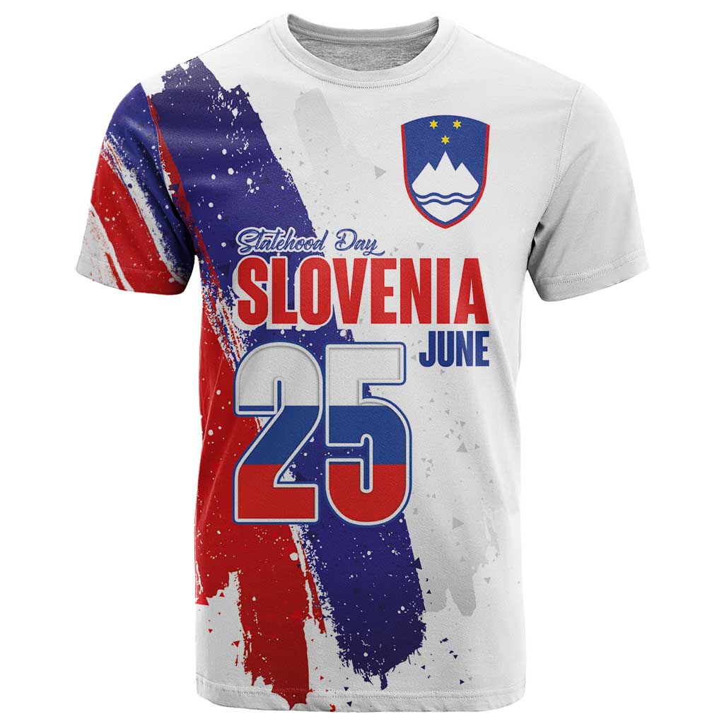 Slovenia Statehood Day T-Shirt 25 June National Flag Color Brush Stroke Style Graphic Tee