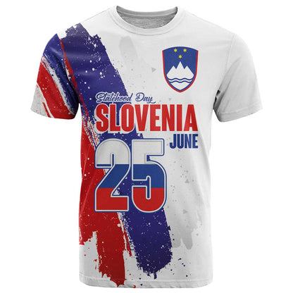 Slovenia Statehood Day T-Shirt 25 June National Flag Color Brush Stroke Style Graphic Tee