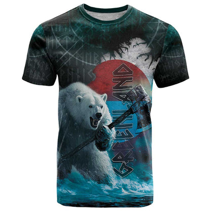 Greenlandic Polar Bear Warrior T-Shirt Nordic and Runes Style Graphic Tee