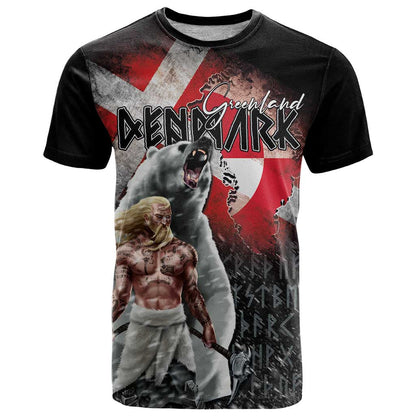 Greenlandic and Danish Together T-Shirt Viking Warrior with Polar Bear Roar Graphic Tee