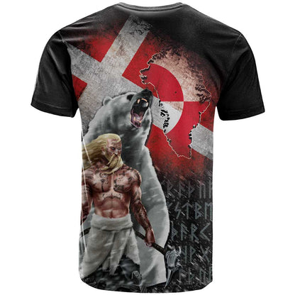 Greenlandic and Danish Together T-Shirt Viking Warrior with Polar Bear Roar Graphic Tee