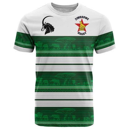 Custom Zimbabwe Rugby T-Shirt African Heritage Stripes Style Graphic Tee