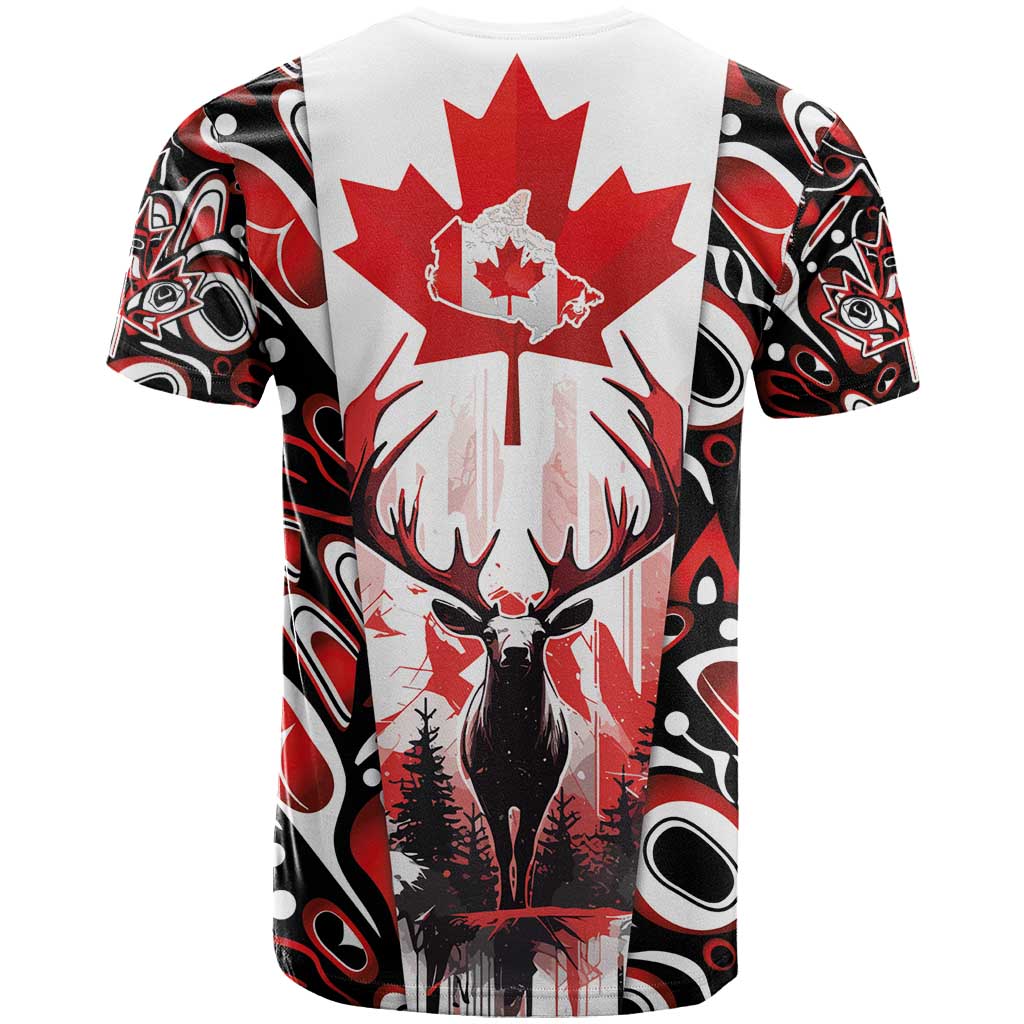 Canada Day T-Shirt The Forest Moose and Maple Leaves-Haida Pattern Graphic Tee