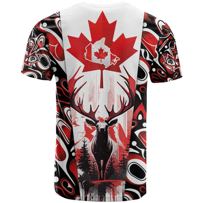 Canada Day T-Shirt The Forest Moose and Maple Leaves-Haida Pattern Graphic Tee