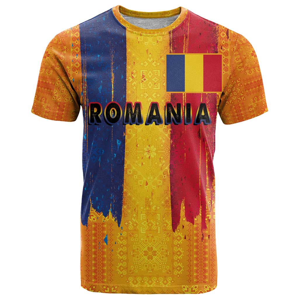 Personalized Romania Flag Day T-Shirt Traditional Pattern Royal Style Graphic Tee