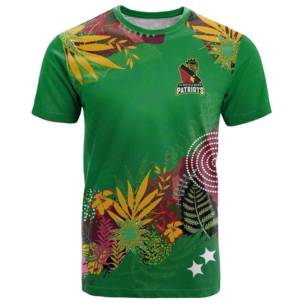 Custom St Kitts and Nevis Cricket Patriots T-Shirt Caribbean Tropical Plants Sporty Green Graphic Tee