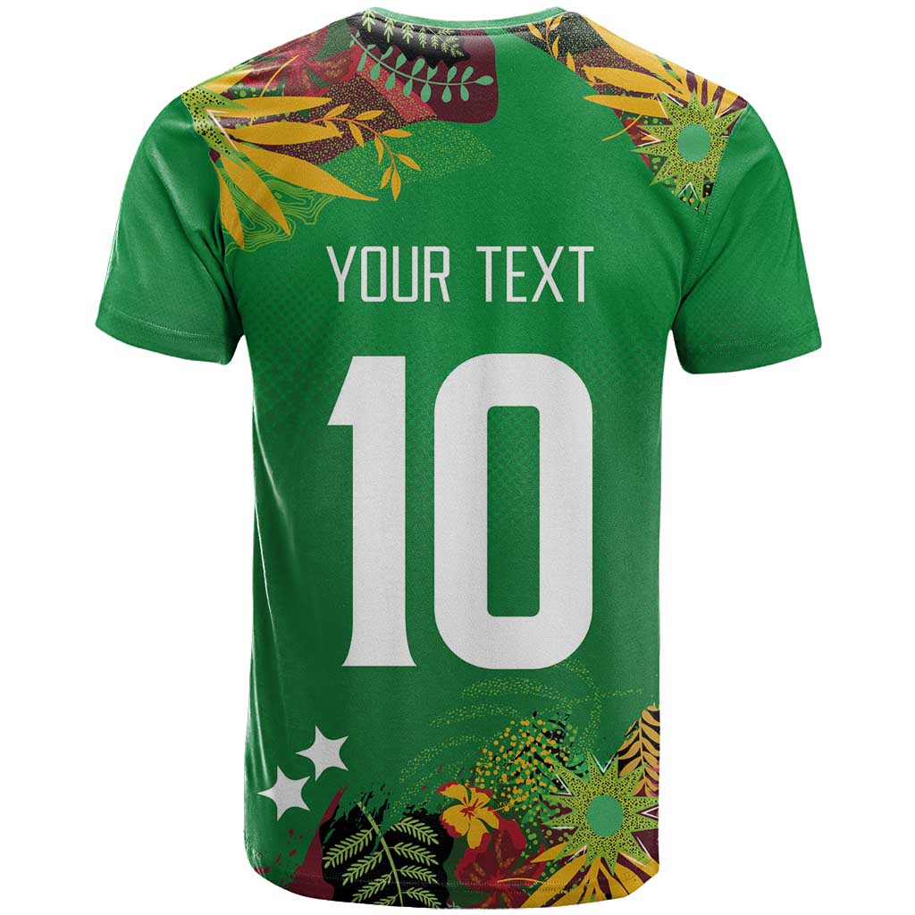 Custom St Kitts and Nevis Cricket Patriots T-Shirt Caribbean Tropical Plants Sporty Green Graphic Tee