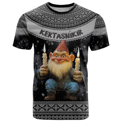Iceland Kertasnikir Christmas T-Shirt Candle Beggar and Nordic Traditional Pattern Graphic Tee