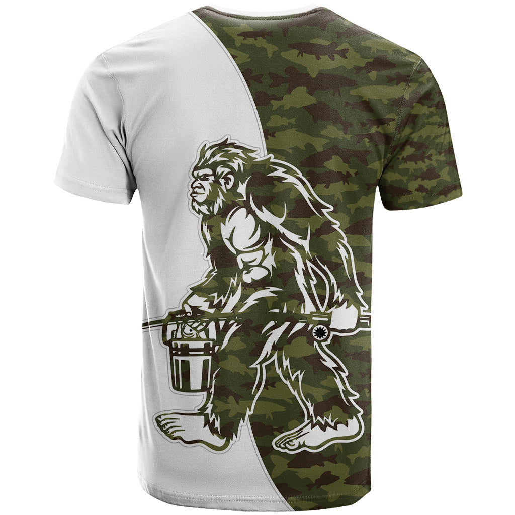 Funny Bigfoot Green Military Texture Fish T-Shirt Graphic Tee
