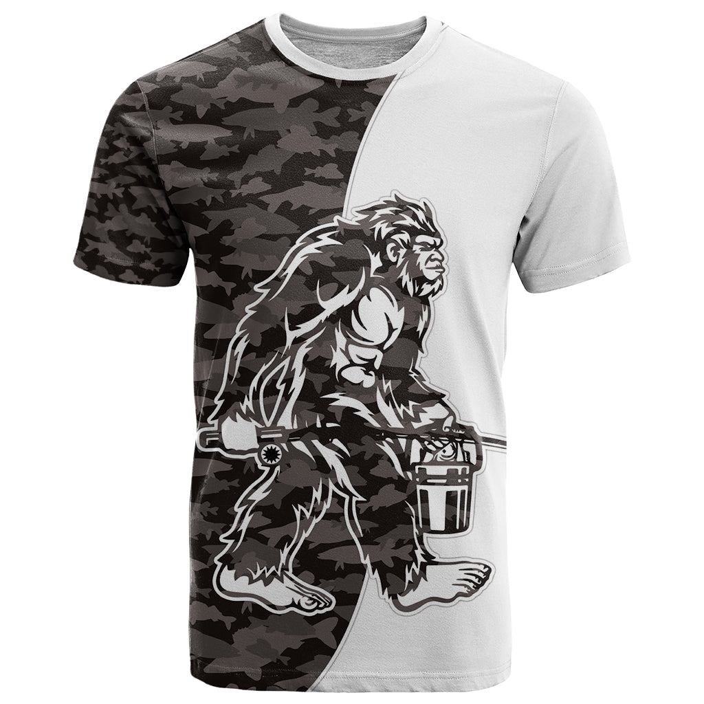 Funny Bigfoot Gray Military Texture Fish T-Shirt Graphic Tee