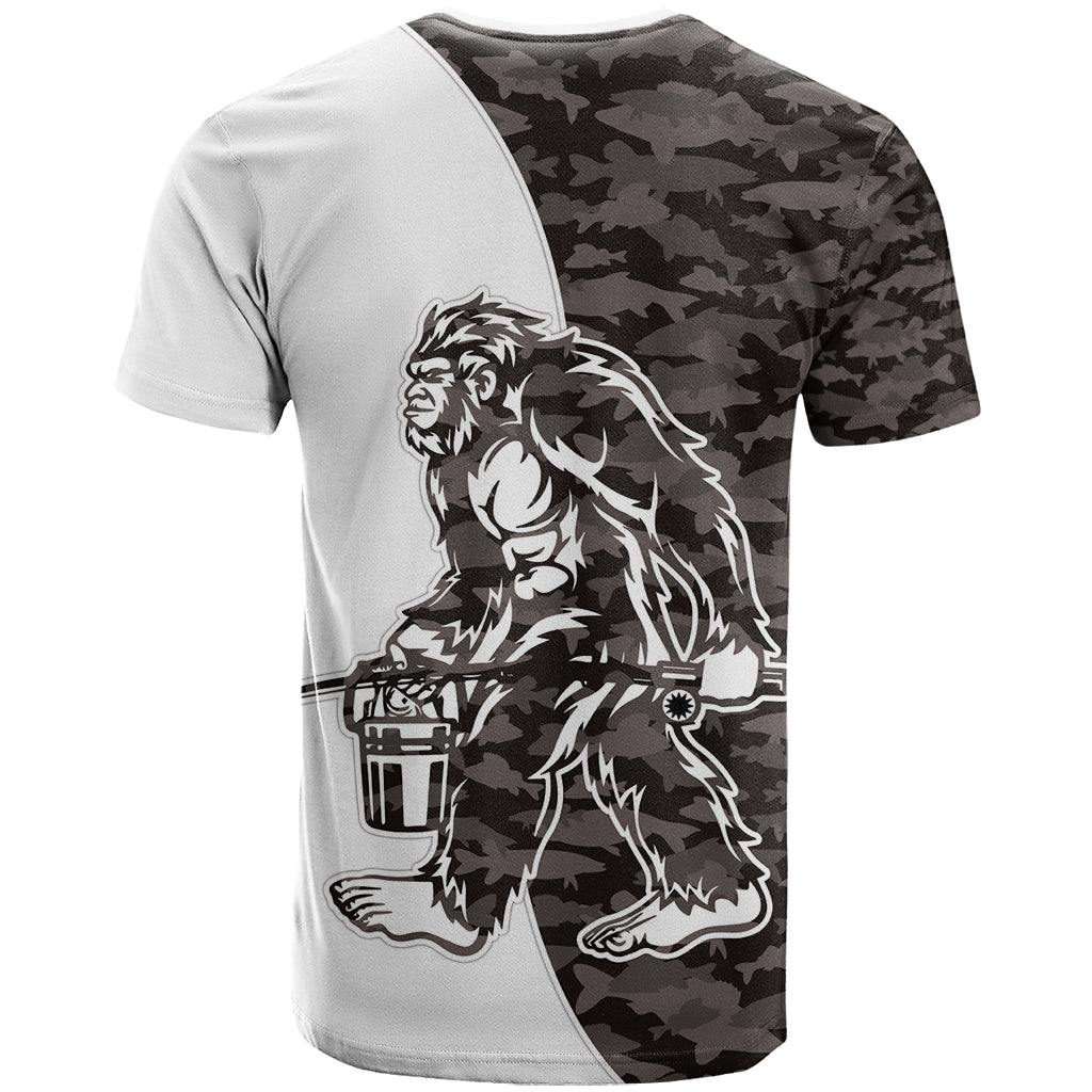 Funny Bigfoot Gray Military Texture Fish T-Shirt Graphic Tee