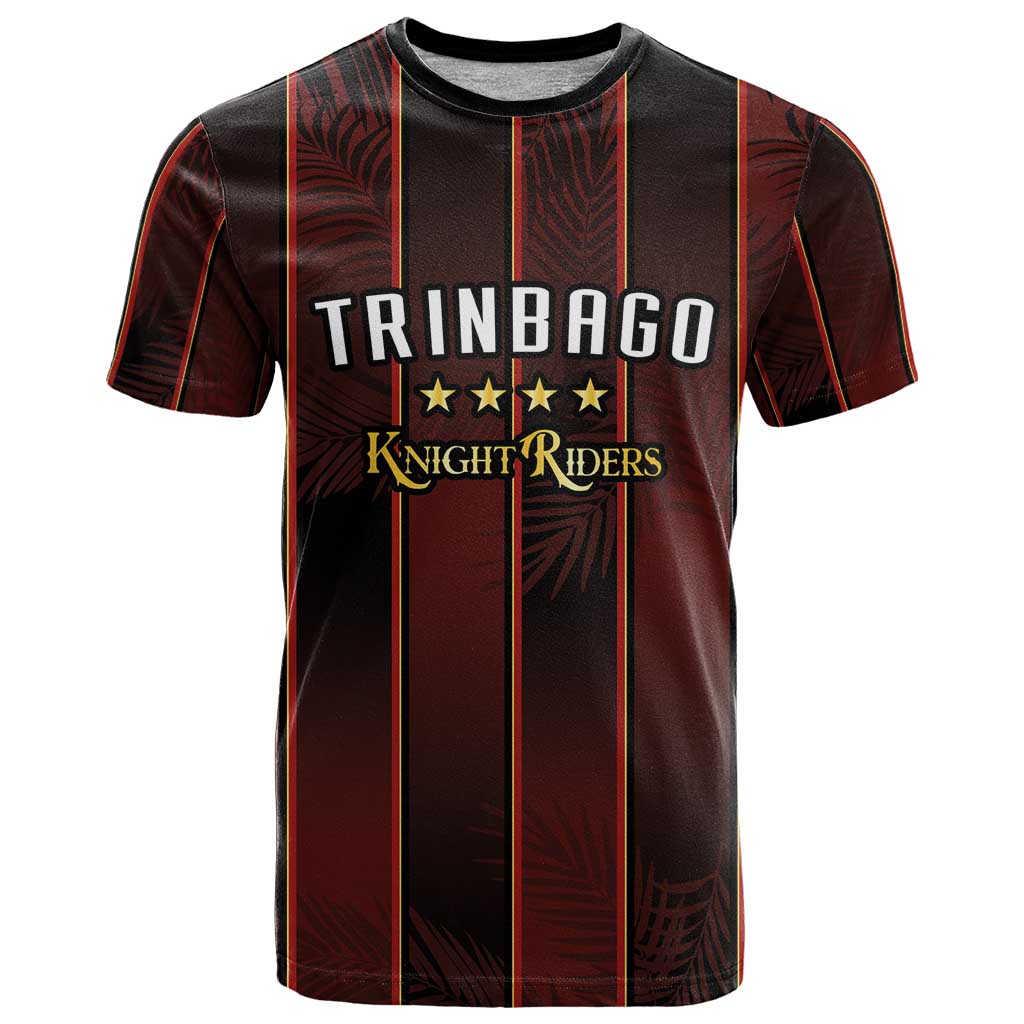 Custom Trinbago Cricket Knight Riders T-Shirt Palm Leaves with Vertical Stripes Sporty Style Graphic Tee