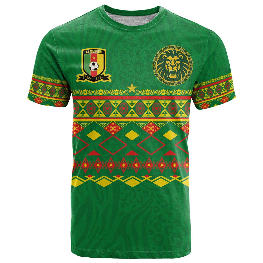 Custom Cameroon Football T-Shirt Tribal Motifs Green Color Graphic Tee