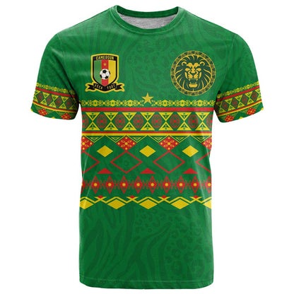 Custom Cameroon Football T-Shirt Tribal Motifs Green Color Graphic Tee