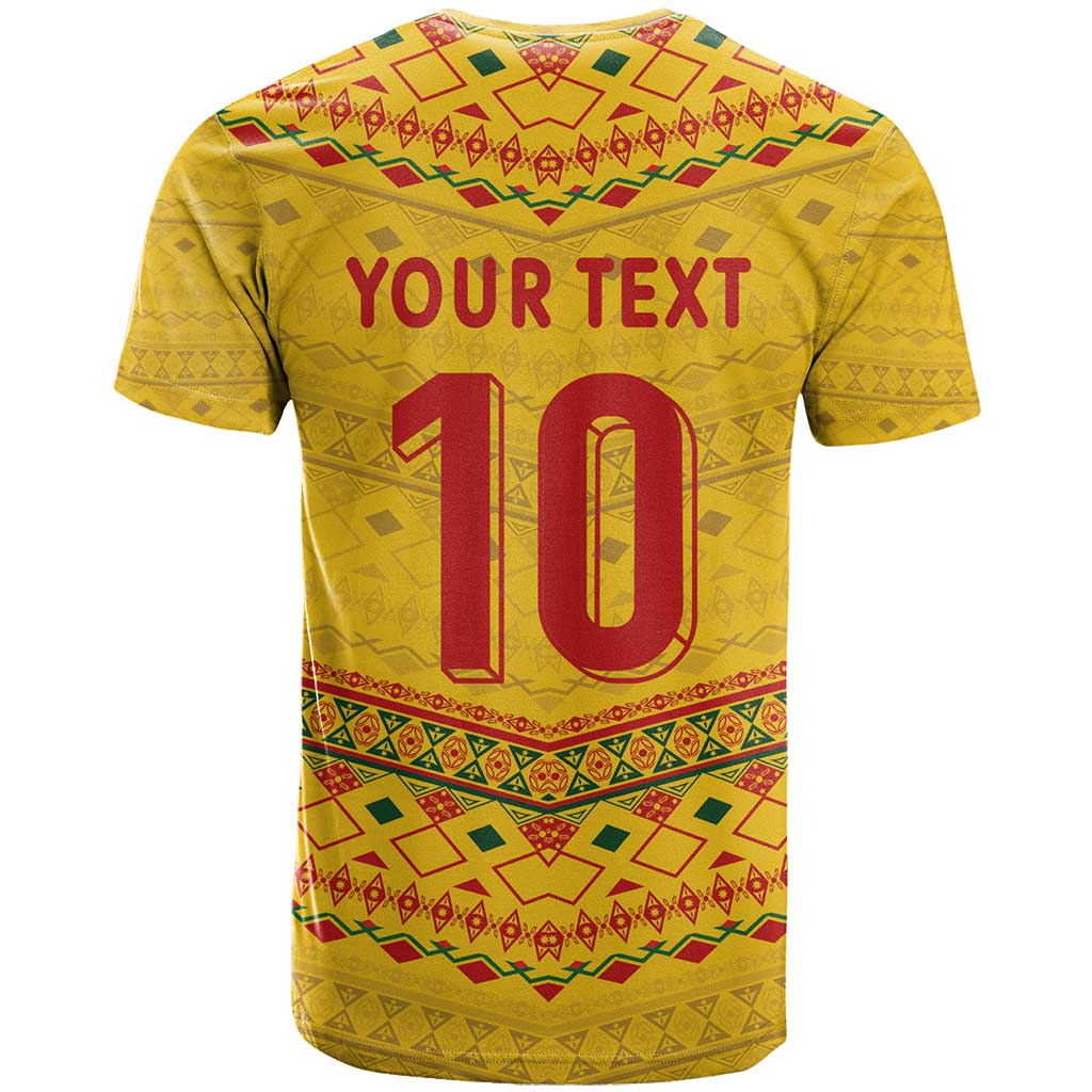 Custom Cameroon Football T-Shirt Tribal Motifs Yellow Color Graphic Tee