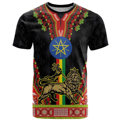 Ethiopia Culture T-Shirt Lion of Judah with The Star Seal - Dashiki Style Graphic Tee