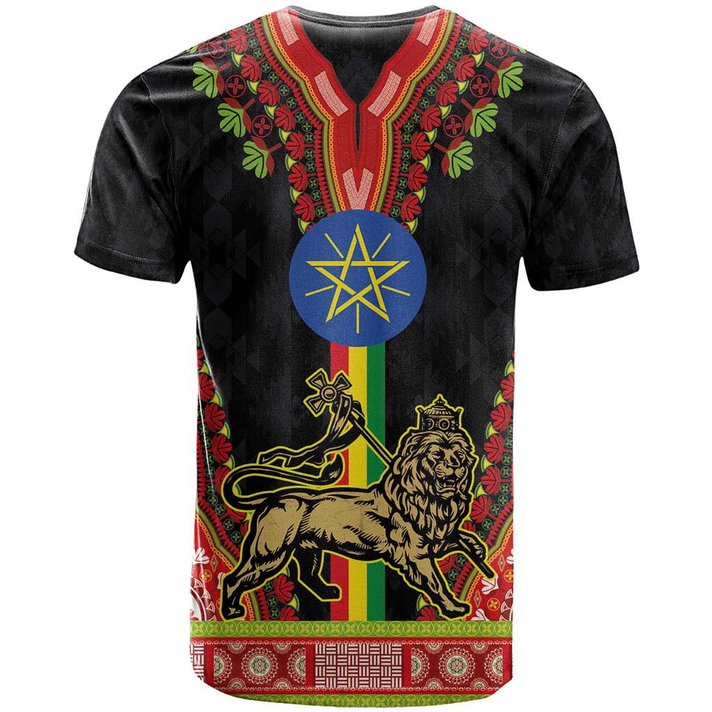 Ethiopia Culture T-Shirt Lion of Judah with The Star Seal - Dashiki Style Graphic Tee