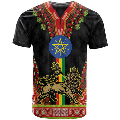 Ethiopia Culture T-Shirt Lion of Judah with The Star Seal - Dashiki Style Graphic Tee