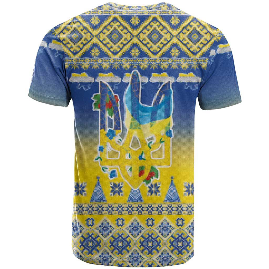 Ukraine Merry Christmas T-Shirt Ukraine Emblem and Vyshyvanka Knitted Effect Graphic Tee