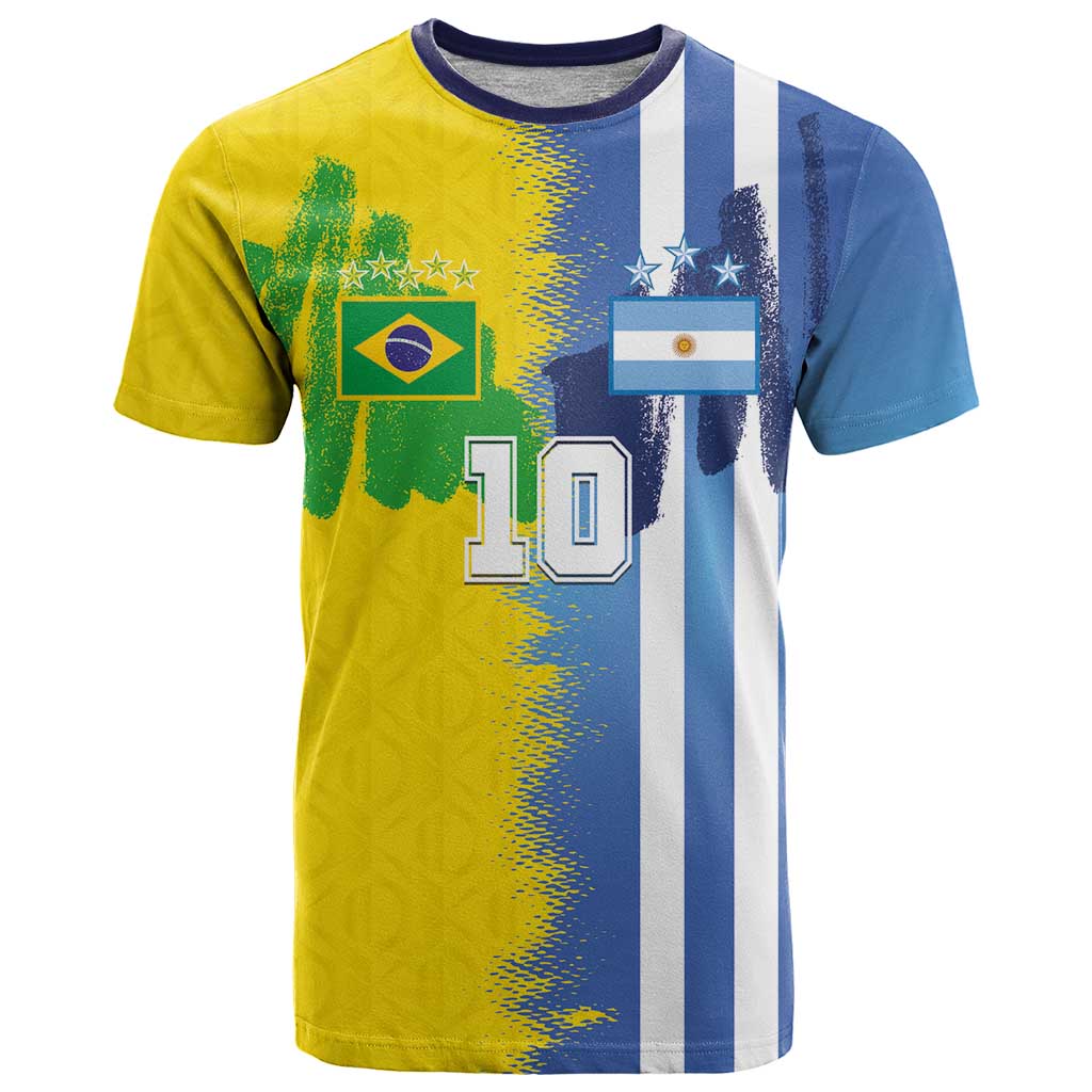 Custom Argentina and Brazil Football Mashup T-Shirt La Albiceleste and Selecao Graphic Tee