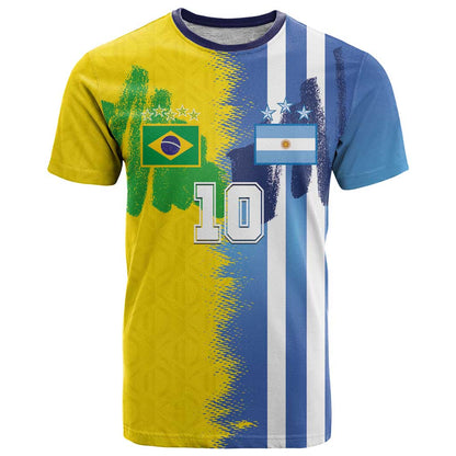 Custom Argentina and Brazil Football Mashup T-Shirt La Albiceleste and Selecao Graphic Tee
