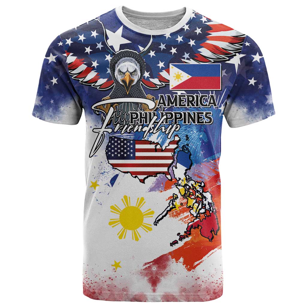 Philippine-American Friendship T-Shirt USA Eagle and Philippines Flag with The Maps Graphic Tee
