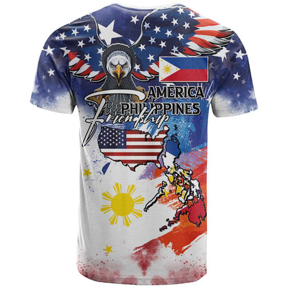 Philippine-American Friendship T-Shirt USA Eagle and Philippines Flag with The Maps Graphic Tee