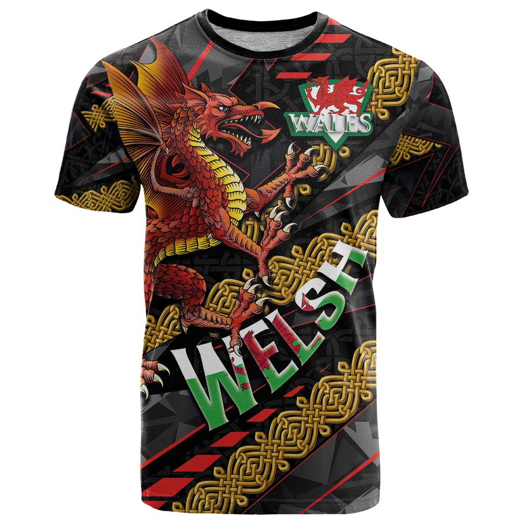 Welsh Celtic T-Shirt Wales Y Ddraig Goch with Celtic Knot Sporty Graphic Tee