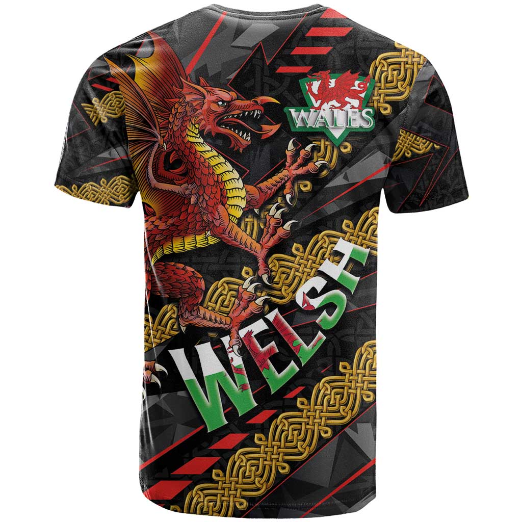 Welsh Celtic T-Shirt Wales Y Ddraig Goch with Celtic Knot Sporty Graphic Tee