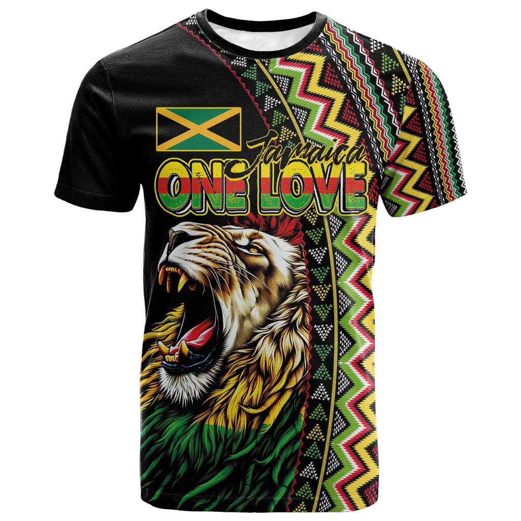Personalized Jamaican Reggae-One Love T-Shirt Tribal African Pattern and Roaring Lion Graphic Tee