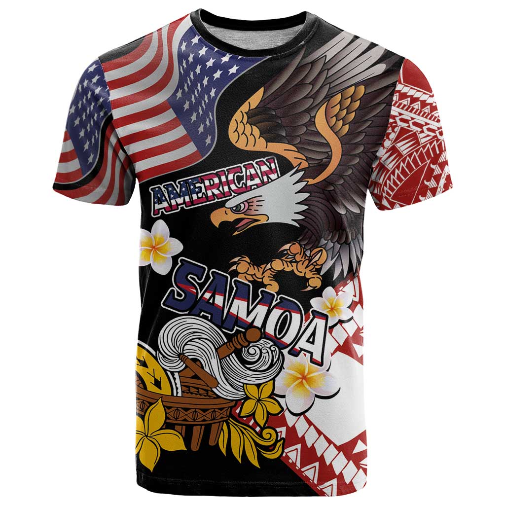 United States and American Samoa Together T-Shirt Bald Eagle and Polynesian Traditional Culture with Plumeria Graphic Tee