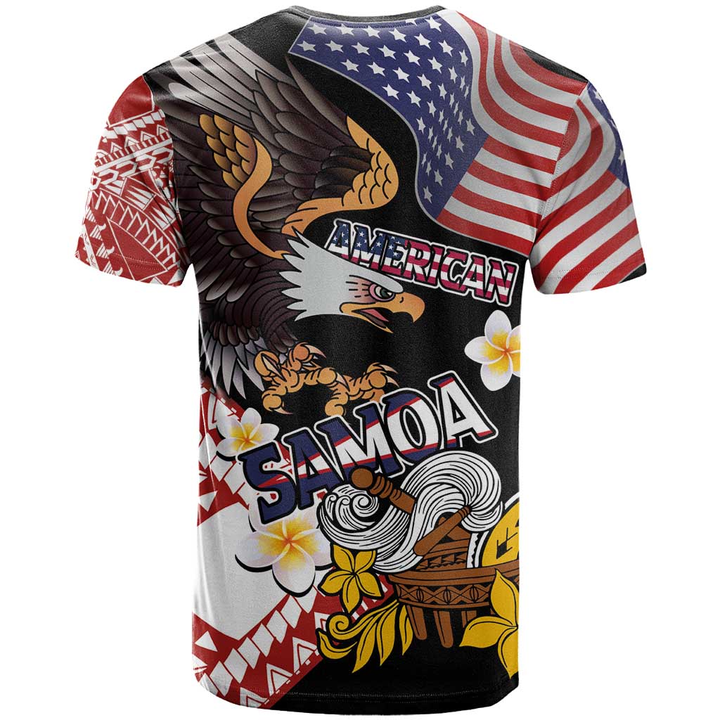United States and American Samoa Together T-Shirt Bald Eagle and Polynesian Traditional Culture with Plumeria Graphic Tee
