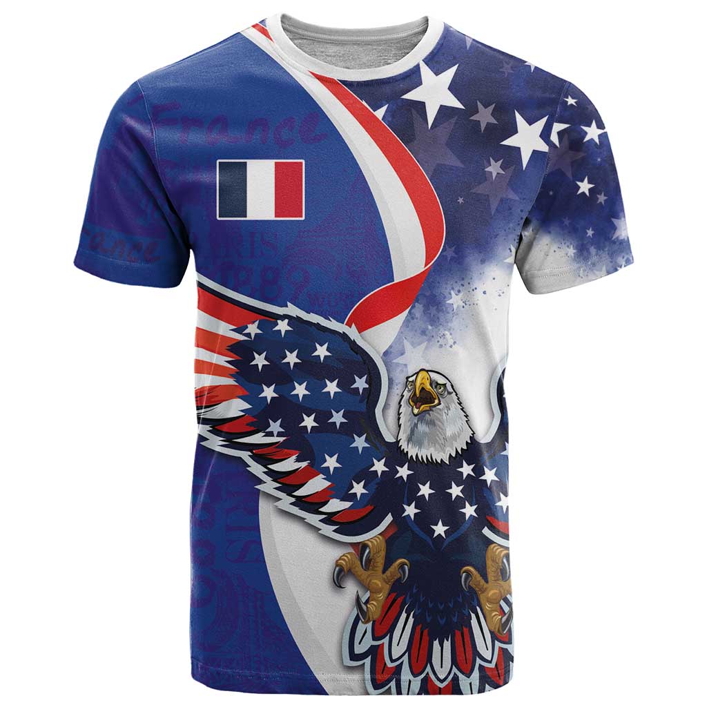 French American Heritage Month T-Shirt USA Eagle and France Urban Paris National Flag Style Graphic Tee