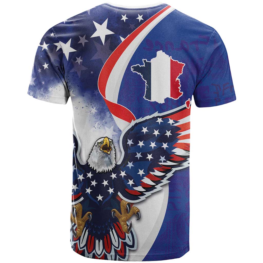 French American Heritage Month T-Shirt USA Eagle and France Urban Paris National Flag Style Graphic Tee