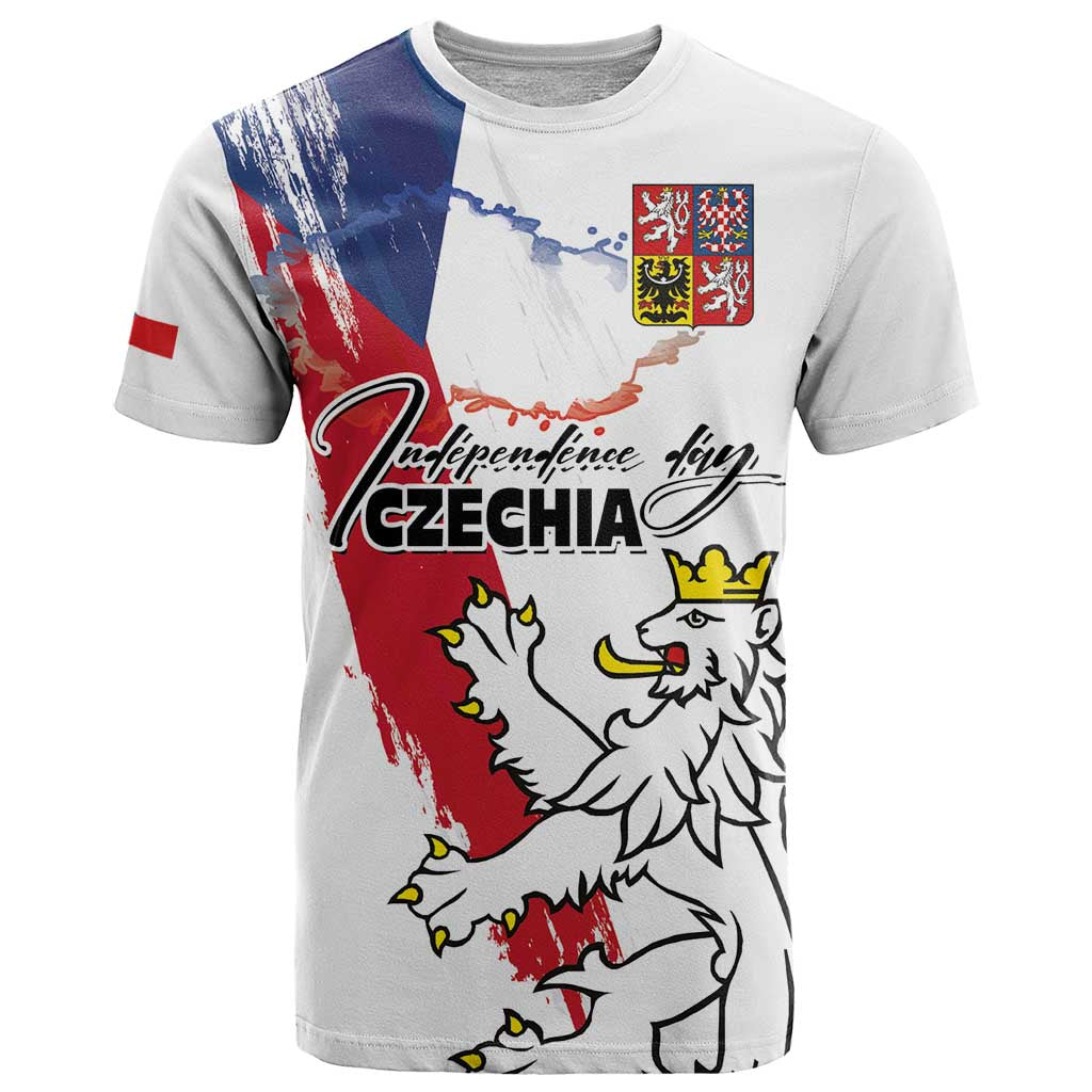 Czechia Independence Day T-Shirt National Flag Brush Style and Bohemia Lion Graphic Tee