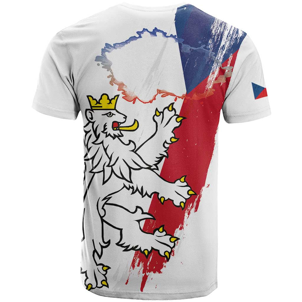 Czechia Independence Day T-Shirt National Flag Brush Style and Bohemia Lion Graphic Tee