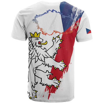 Czechia Independence Day T-Shirt National Flag Brush Style and Bohemia Lion Graphic Tee