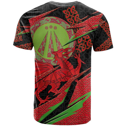 Welsh Celtic-Awen T-Shirt Wales Y Ddraig Goch with Celtic Knot Sporty Graphic Tee