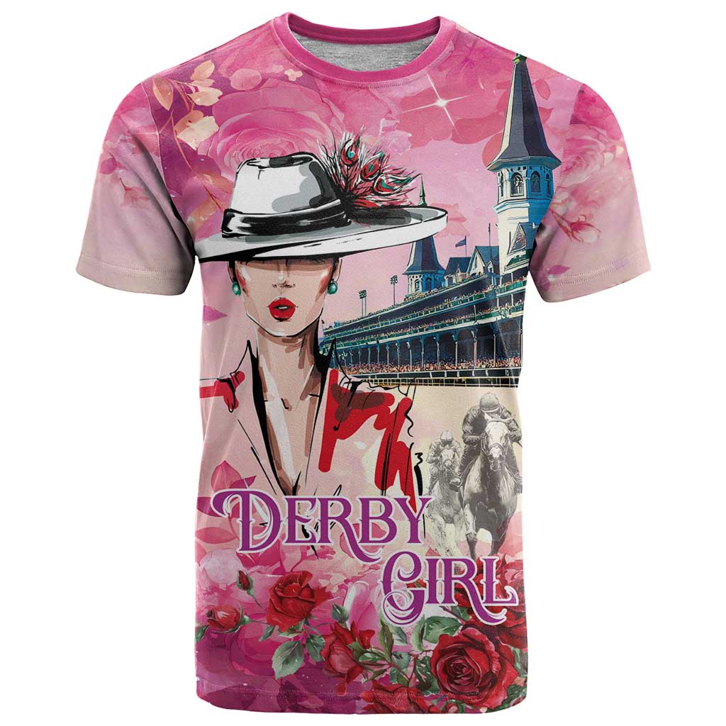 Kentucky Horses Racing T-Shirt Churchill Downs Derby Girl Watercolor Style Graphic Tee