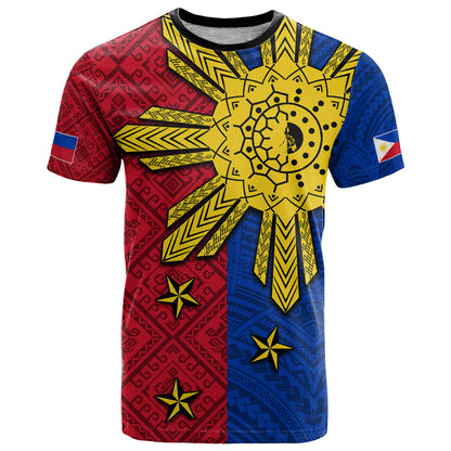 Philippines Sun Batok Tattoo T-Shirt Polynesian and Yakan Pattern Graphic Tee