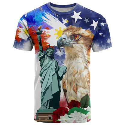 Philippines and American Together T-Shirt Filipino Eagle and Statue of Liberty Graphic Tee