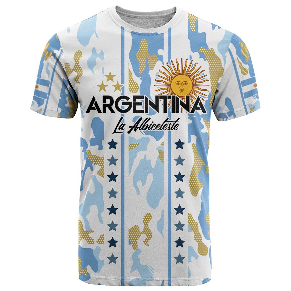 Custom Argentina Football T-Shirt Vamos La Albiceleste Camouflage Style Graphic Tee