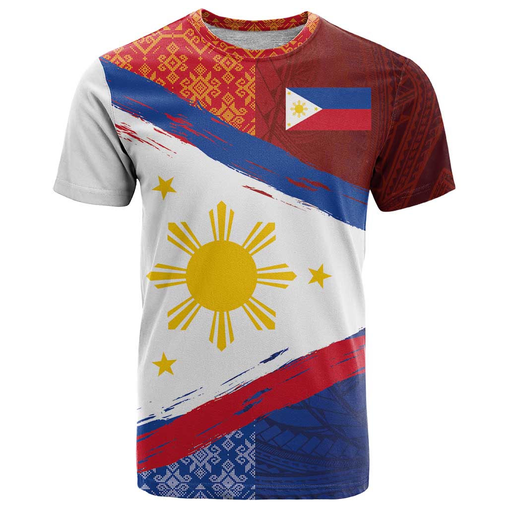 Philippines National Flag Day T-Shirt Polynesian and Yakan Tattoo Brush Style Graphic Tee