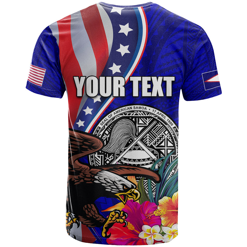 Personalised American Samoa and United States T-Shirt Bald Eagle and Seal Hibiscus Polynesian Pattern Graphic Tee