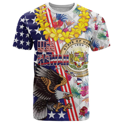Hawaii and United States Together T-Shirt Seal of Hawaii and Bald Eagle Graphic Tee