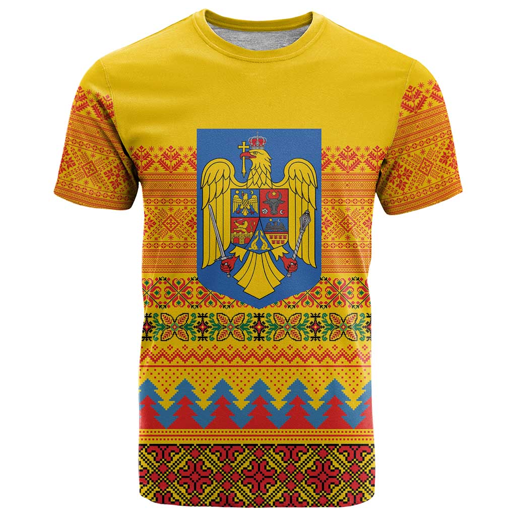 Romania Merry Christmas T-Shirt Romania Emblem Traditional Folk Art Graphic Tee